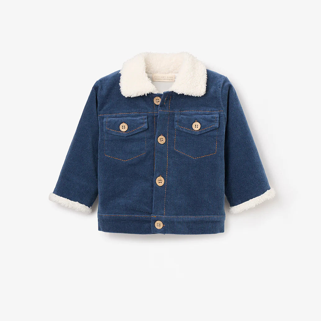 Elegant Baby Corduroy Jacket W/Sherpa Collar Slate Blue Presence of