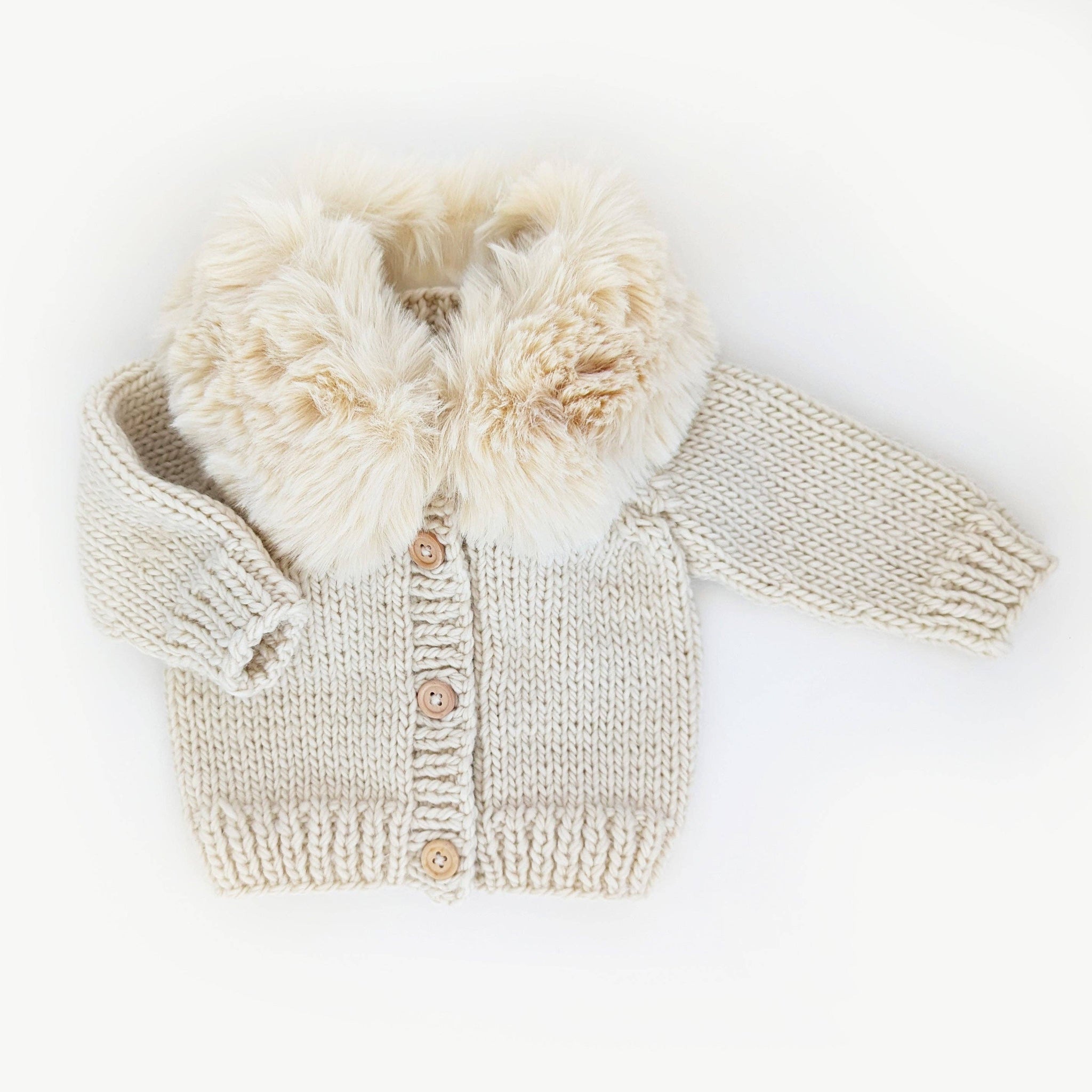 Huggalugs Fur Collar Natural Cardigan Sweater Baby Toddler